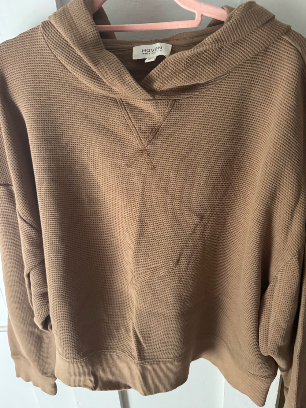 Haven Relaxed Waffle-Knit Hooded Sweatshirt in Tan